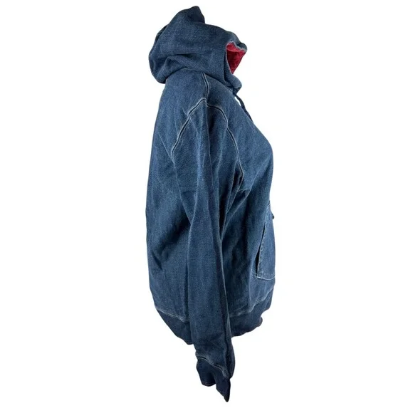 Vintage Gap x RED Hoodie Large Navy Distressed LS Fleece Lined Street Grunge Y2K - Picture 9 of 16